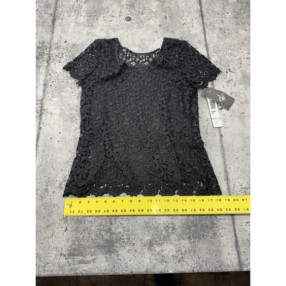 NWT M Lord&Taylor MARINA Black Lace Overlay Sleeveless Top Double Vneck Evening - Picture 6 of 10